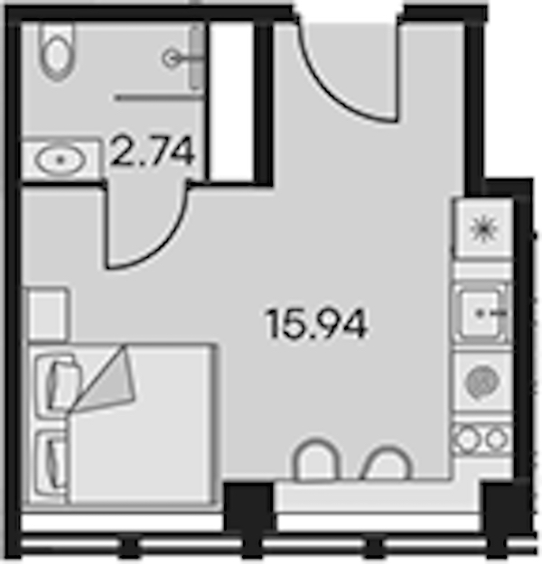 Квартира студия 18.68 м², 3/15 эт., Апарт-отель «Апарт-отель 25-7 Заневский»